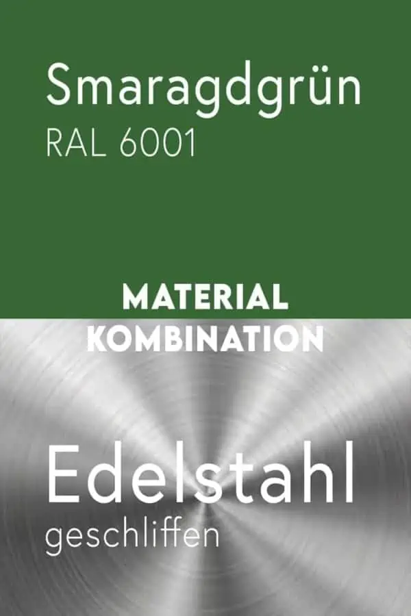 material-kombination-metall-stahl-mit-pulverbeschichtung-smaragdgruen-ral-6001-edelstahl-geschliffen