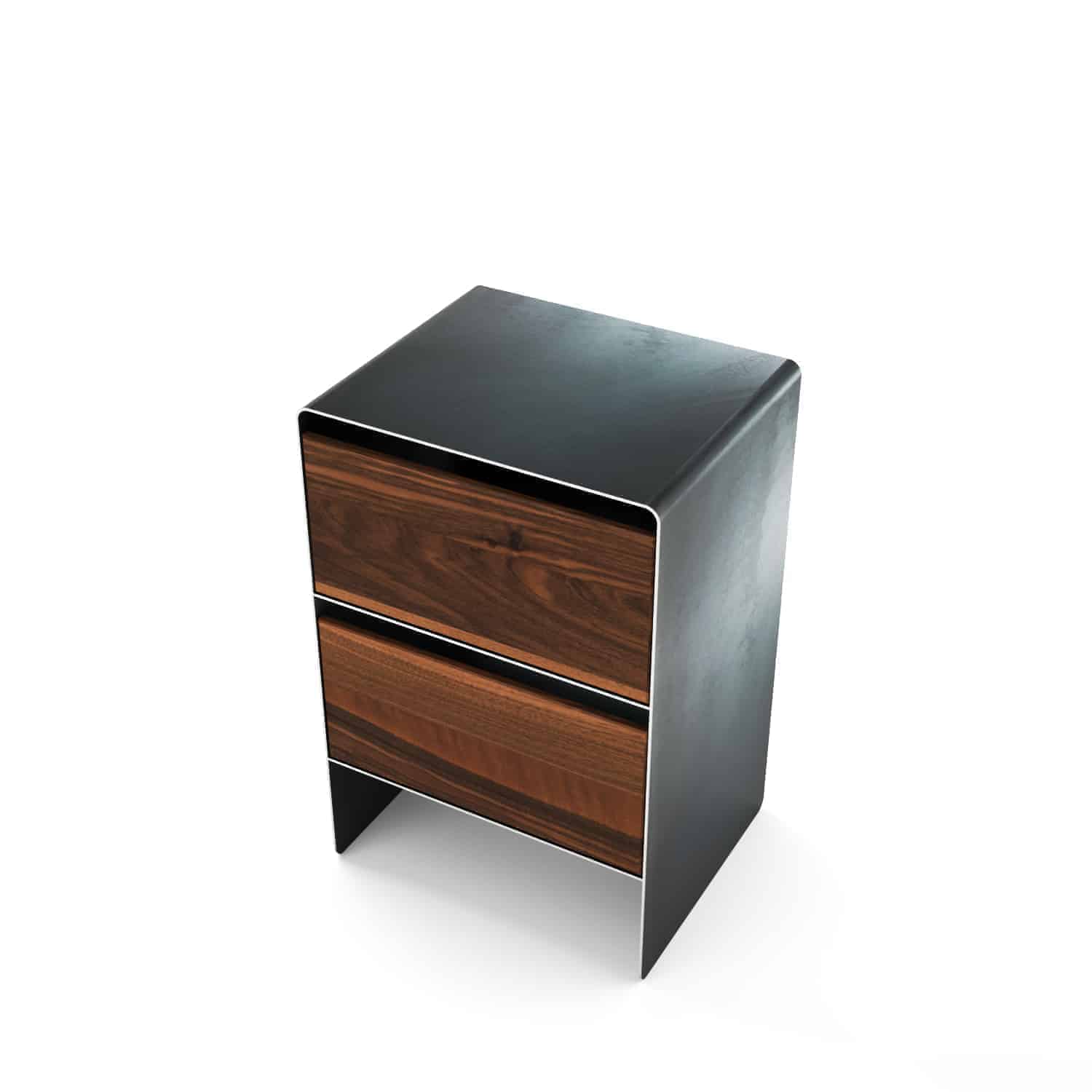 Nachttisch für Boxspringbett mnmlsm mystery (schwarz, grau, Holz, Metall,  Nussbaum) • Stahlzart