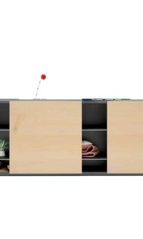 kommode-sideboard-holz-schwarz-grau-massivholz-design-metall-modern-mit-schiebetueren-ahorn-stahl-rohstahl-the-flowboard