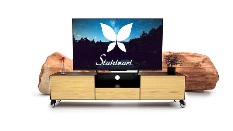 tv-lowboard-schwarz-eiche-astfrei-metall-holz-industrial-massivholz-modern-160-cm-wohnzimmer-metall-design-hifi-mit-2-schubladen-klappe-stahl-stahlzart-dot-1