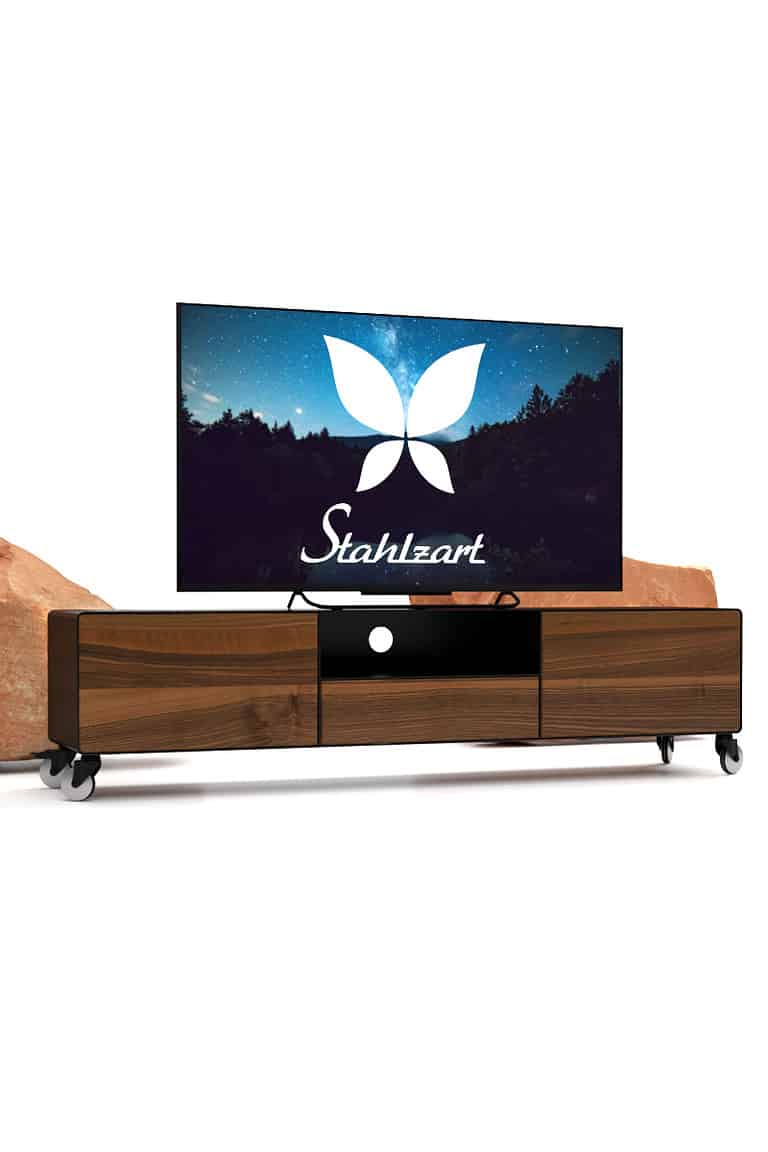 tv-lowboard-schwarz-holz-metall-nussbaum-industrial-massivholz-modern-160-cm-wohnzimmer-metall-design-hifi-mit-2-schubladen-klappe-stahl-stahlzart-dot-1