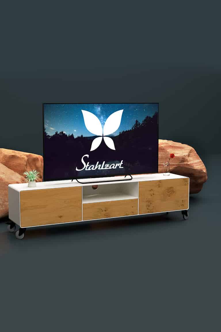 tv-lowboard-weiss-eiche-metall-holz-industrial-massivholz-modern-160-cm-wohnzimmer-wildeiche-designer-hifi-mit-2-schubladen-klappe-stahlzart-dot-1