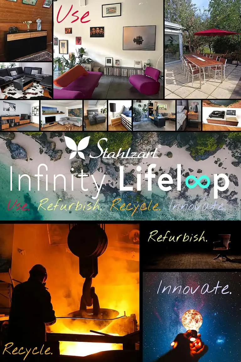 stahlzart-infinity-lifeloop-use-refurbish-recycle-innovate-nachhaltigkeit-initiative-design-moebel-modern-industrial-style-minimalistisch-wohnzimmer-schlafzimmer-flur-garten-uvm