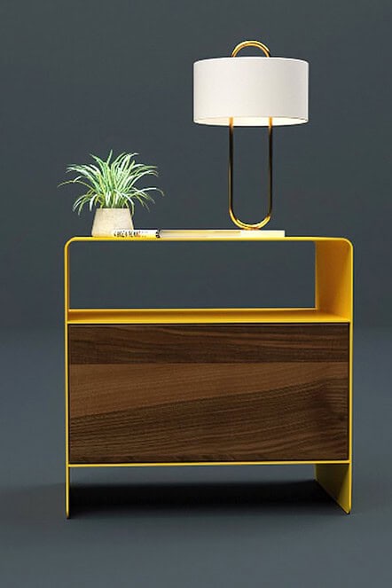 nachttisch-gelb-nussbaum-holz-rund-modern-schmal-metall-mit-schublade-industrial-kleiner-design-massivholz-schlafzimmer-walnuss-minimalistisch-industriedesign-aari-2-stahlzart